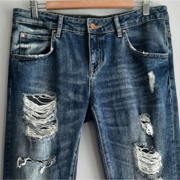 ZARA Basic Heritage Denim Distressed Medium Wash Jeans Sz 10 Flawed - Picture 4 of 16